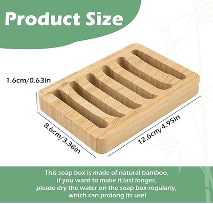 Soap Dish for Shower, 6 Pack Natural Bamboo Bar Soap Holder, Anti-Slip Design for Peace of Mind, Natural and Healthy
