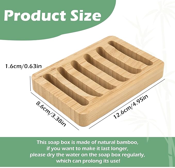 Soap Dish for Shower, 12 Pack Natural Bamboo Bar Soap Holder, Anti-Slip Design for Peace of Mind, Natural and Healthy
