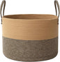 JMvicyroam 115L Extra Large Blanket Basket for Living Room - Woven Cotton Rope Laundry Hamper with Reinforced Handles - Storage Bin for Pillows, Comforters & Toys - Machine Washable,Jute&Black
