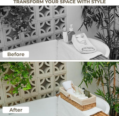 Tank Topper Storage Baskets - Woven Wicker Basket for Toilet Paper Holder, Baskets for Vanity, Bathroom, Pantry Organizing, or Coffee Table Decor Pack of 02 Waterhyacinth