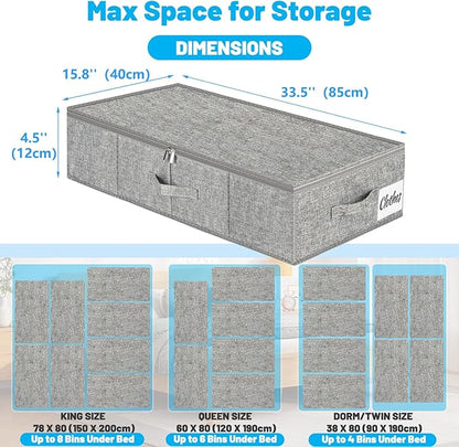 Under Bed Storage Container Bins 2 Pack, 4.5 Inch Slim Low Profile Underbed Clothes Storage Organizer for Dorm & Home, Use for Blanket and Toy Storage Box W/ Sturdy Bottom/Sides, Foldable Thick Fabric