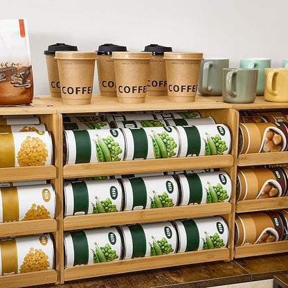 Aminigram Soup Can Organizer for Pantry, 4 Tier Pantry Can Organizers and Storage, Rolling Bamboo Canned Food Storage for Countertop Kitchen Cabinet