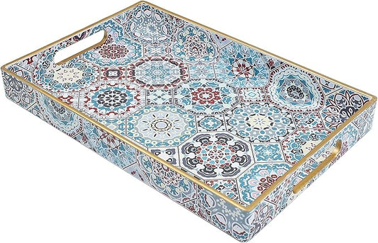 Spsyrine Bathroom Vanity Tray with Handles for Dresser Tops, Countertop, Perfume Decorative Tray, 11.8” * 7.87” *1.37” C2