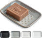Premium Ceramic Soap Dish Holder - Large 5.5 Inch Soap Saver Tray with Non-Slip Base, Multi-Use for Bar Soap, Sponge, Butter & Jewelry - Elegant Gift for Bathroom, Kitchen, Shower Countertop - Gray