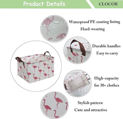 CLOCOR Rectangular Flamingo Storage Basket,Collapsible Cute Pattern Storage Bin,Waterproof Coating Storage Box with Handles,Gift Baskets, Shelf Basket (Flamingo)