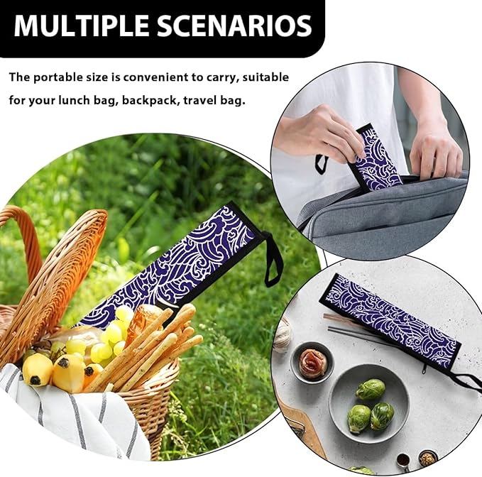 Purple Flatware Storage Bag Case Portable Travel Tableware Bag Travel Utensils Cutlery Bag for Fork Spoon, Chopsticks,11.8 Inch Camping Organzier