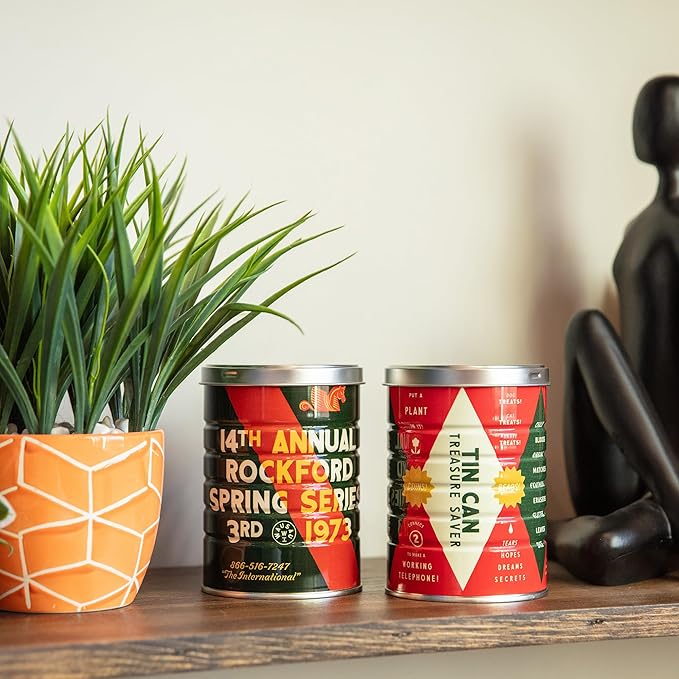 Retro Tin Can, Studio MPLS Designs, Collectable, Peel & Stick Valved End with Metal Lid, 8-12oz (4.0625 x 5.5 in) (1973 Design)