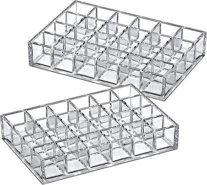 Amazing Abby - Allure - 2-Pack 24-Slot Acrylic Lipstick Organizer, Lipstick Holder, Lip Gloss Holder, Cosmetic Storage Display, Perfect Storage Solution for Drawer and Vanity (Slot Size: 1.0" x 1.0")