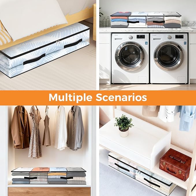 4 Pack Under Bed Storage Bags, 90L Foldable Clear Storage Containers with Handles, Dual Zippers for Comforter, Clothes, Bedding, Linen Sheets, Sweaters, Blanket Storage