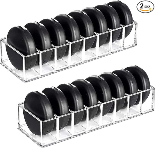 HBlife 2 Pack Clear Acrylic Makeup Compact Organizer, 8 Spaces Vanity Organizer Stand Eyeshadow Pallet Storage for Lipstick Bronzer Powder Highlighter, Skincare Cosmetic Display Cases for Bathroom