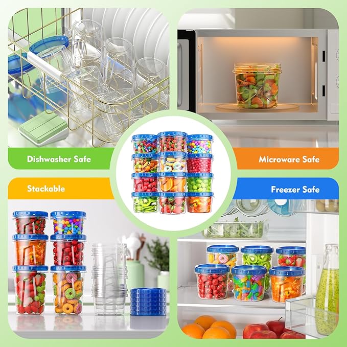BiuLeon 12 Pack-17oz Freezer Storage Containers, Plastic Food Storage Containers with Twist Top Lids, BPA Free and Reusable Soup Containers with Lids, Leakproof/Microwave/Dishwasher Safe