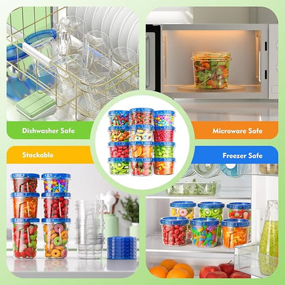 BiuLeon 12 Pack-17oz Freezer Storage Containers, Plastic Food Storage Containers with Twist Top Lids, BPA Free and Reusable Soup Containers with Lids, Leakproof/Microwave/Dishwasher Safe