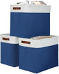 DULLEMELO 51L Large Baskets for Storage, Large Rectangular Baskets for Shelves [3 Pack], Blanket Basket Dog Basket for Organizing Closet, Nursery, Clothes (White&Blue)