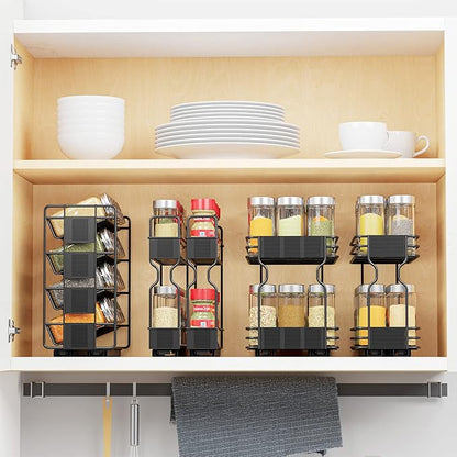 SpaceAid Pull Out Spice Rack Organizer with 20 Jars, Heavy Duty Slide Out Seasoning Organizer for Kitchen Cabinets, with 801 Labels and Chalk Marker, Right Facing
