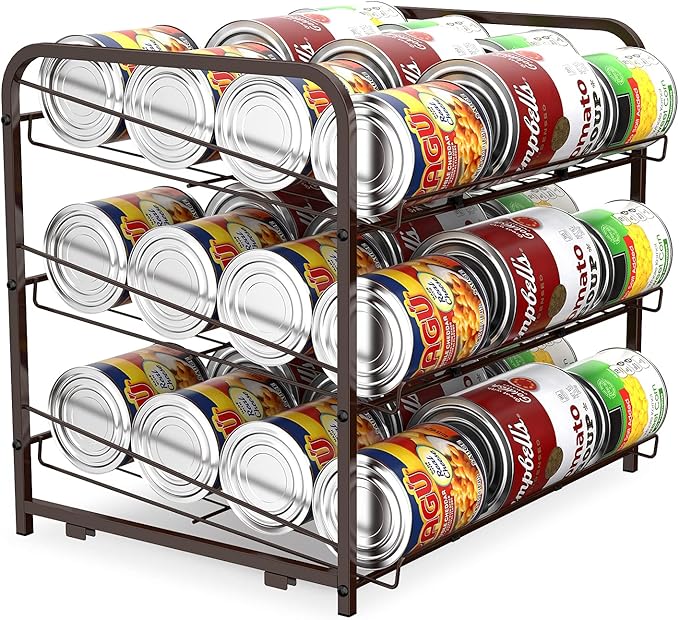 Vrisa Can Organizer Stackable Can Dispenser for Food Storage Can Rack Organizer for Pantry Cabinet Countertop Holds Up to 72 Cans Rustic Brown 2 Pack