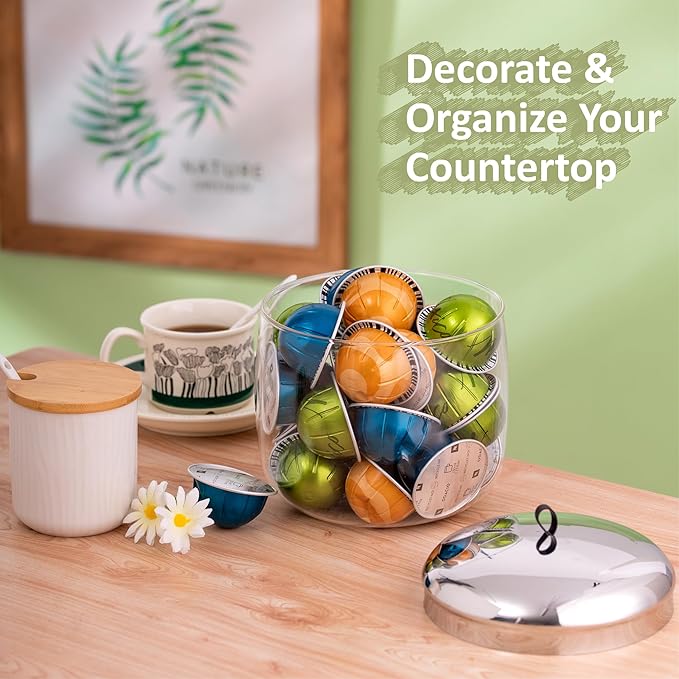 MOLFUJ Coffee Pod Holder, Coffee Pod Storage Compatible with 30 Nespresso Vertuo Pods, Glass K Cup Organizer for Counter, Espresso Capsule Holder for Keurig Kpod