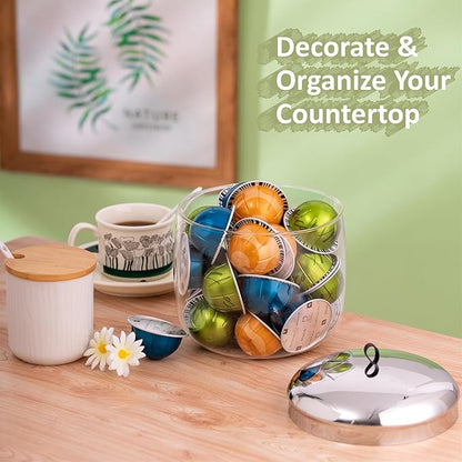 MOLFUJ Coffee Pod Holder, Coffee Pod Storage Compatible with 30 Nespresso Vertuo Pods, Glass K Cup Organizer for Counter, Espresso Capsule Holder for Keurig Kpod