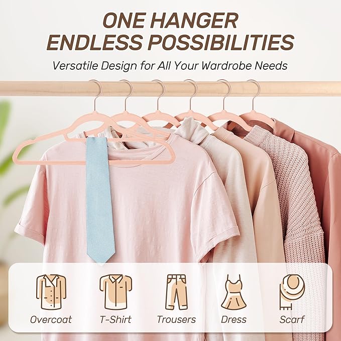 Sishynio Velvet Hangers 30 Pack with Rose Gold Hooks, Non-Slip, Space Saving & Heavy Duty Slim Flocked Hangers for Clothes, Dresses, Suits, Coats & Pants(Pink)