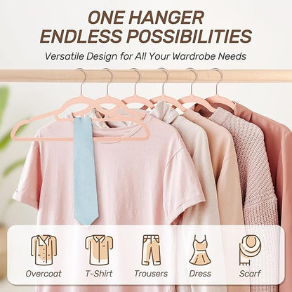 Sishynio Velvet Hangers 30 Pack with Rose Gold Hooks, Non-Slip, Space Saving & Heavy Duty Slim Flocked Hangers for Clothes, Dresses, Suits, Coats & Pants(Pink)
