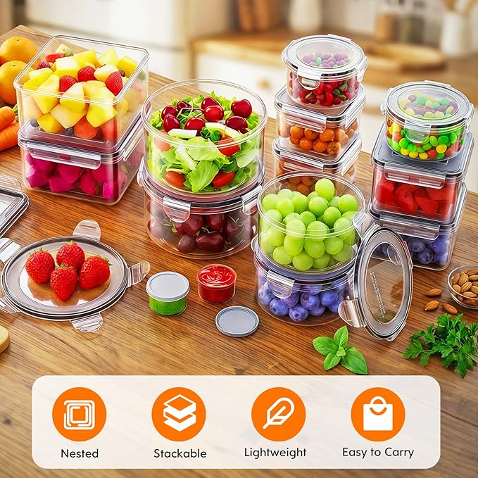 50 PCS Food Storage Containers with Lids (25 Containers & 25 Lids) - Reusable Plastic Food Containers for Kitchen Storage and Organization BPA-Free Leakproof Meal Prep Container with Labels & Pen