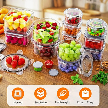 50 PCS Food Storage Containers with Lids (25 Containers & 25 Lids) - Reusable Plastic Food Containers for Kitchen Storage and Organization BPA-Free Leakproof Meal Prep Container with Labels & Pen