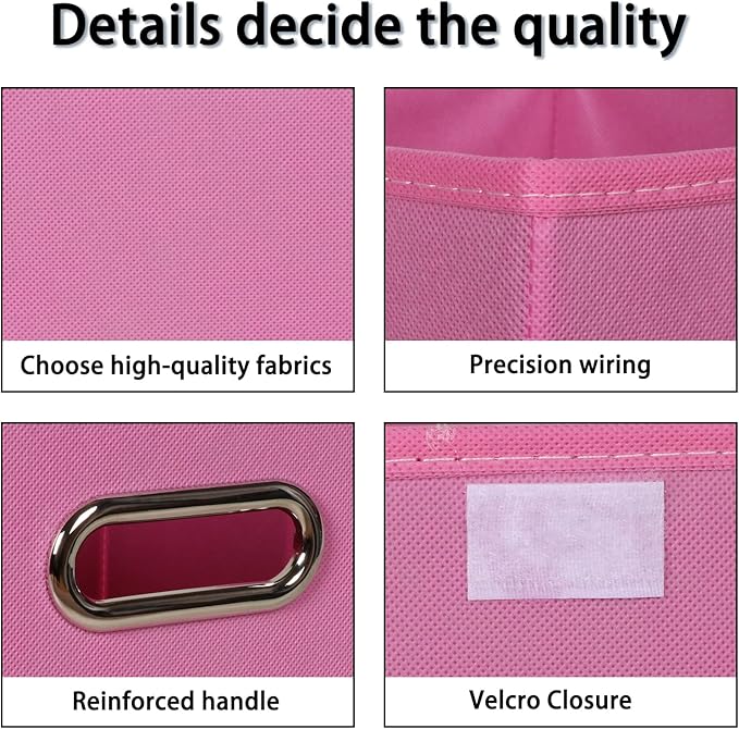 Fabric Storage Cube Bins with Lids Closet Organizers collapsible storage bins basket with Handles for Home,Storage Boxes for Organizing,3 Pack,(Pink)