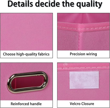 Fabric Storage Cube Bins with Lids Closet Organizers collapsible storage bins basket with Handles for Home,Storage Boxes for Organizing,3 Pack,(Pink)