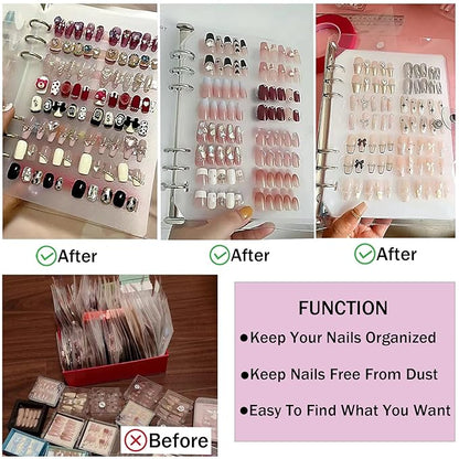 Press On Nail Organizer 10 PCS Clear Empty Press On Nail Storage Press On Nail Packaging for Fake Nail Storage Nail Display Book Nail Salon Press On Nail Supplies Organizer with Nail Tape