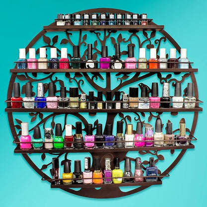 Sorbus® Wall Mounted 5 Tier Nail Polish Rack Holder - Tree Silhouette Round Metal Salon Wall Art Display (Bronze)