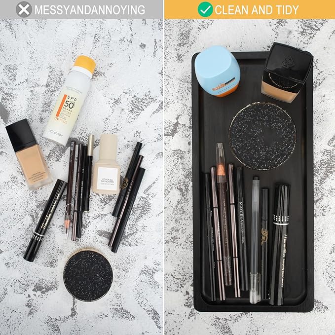 Bamboo Vanity Tray Bamboo Counter Storage Tray Rack for Organizing Decor Display Toilet Tank Top Pallet Black Tray Rack 11.8 x 6 x 0.7in