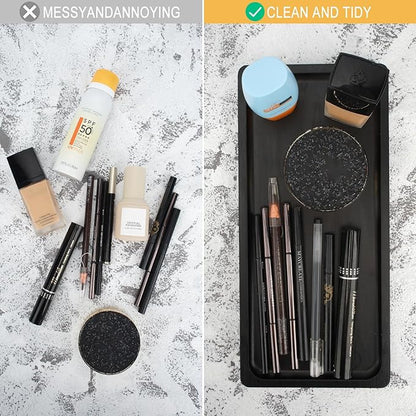 Bamboo Vanity Tray Bamboo Counter Storage Tray Rack for Organizing Decor Display Toilet Tank Top Pallet Black Tray Rack 11.8 x 6 x 0.7in