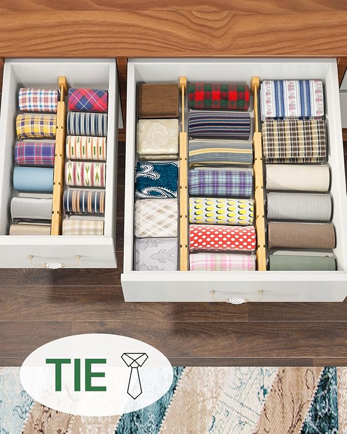 kiplant Kitchen Drawer Dividers - Adjustable Drawer Organizer for Clothes, Kitchen, Closet & Office - 8 Pack with Inserts, 13.8-18.8 Inches, Non-Slip Silicone Ends