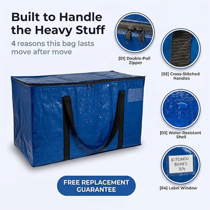 ClearSpace Heavy Duty Moving Bags - Water Resistant Storage Bags or Storage Bins with Lids and Moving Supplies - Large Moving Boxes for College Dorm, Travel, Closet Organization - 6 Pack