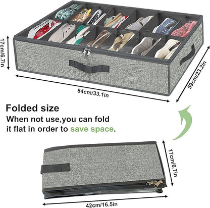 homyfort 28 Pairs Shoe Organizer Under Bed, Underbed Shoe Storage Boxes Bins, Organizador De Zapatos, Extra Large Zapateras Organizer, Grey, Set of 2