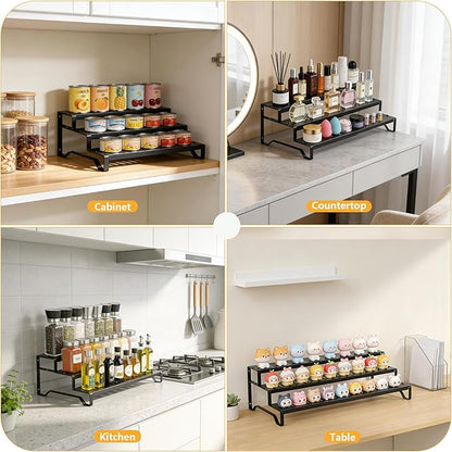 3 Tier Expandable Can Rack Organizer for Pantry, Adjustable 13"-21" Metal Soda Can Organizer, Pantry Organization Canned Food Storage Holder for Kitchen Cabinet Countertop, Black 1Pack