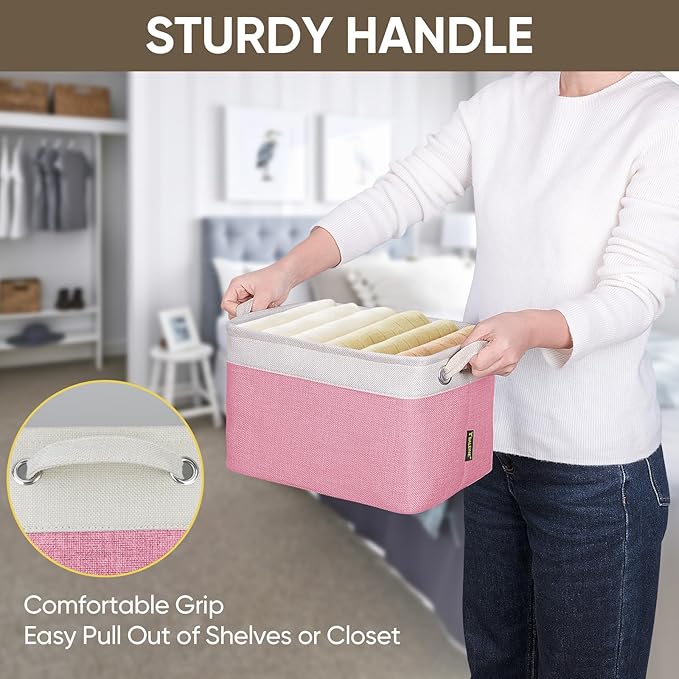 BALEINE 2 Pack Fabric Closet Storage Bins for Shelves, Linen Closet Organizers and Storage, Decorative Baskets for Organizing, Shelf, Clothes, Home, Office (Pink, 12"x8"x8")