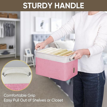 BALEINE 2 Pack Fabric Closet Storage Bins for Shelves, Linen Closet Organizers and Storage, Decorative Baskets for Organizing, Shelf, Clothes, Home, Office (Pink, 12"x8"x8")