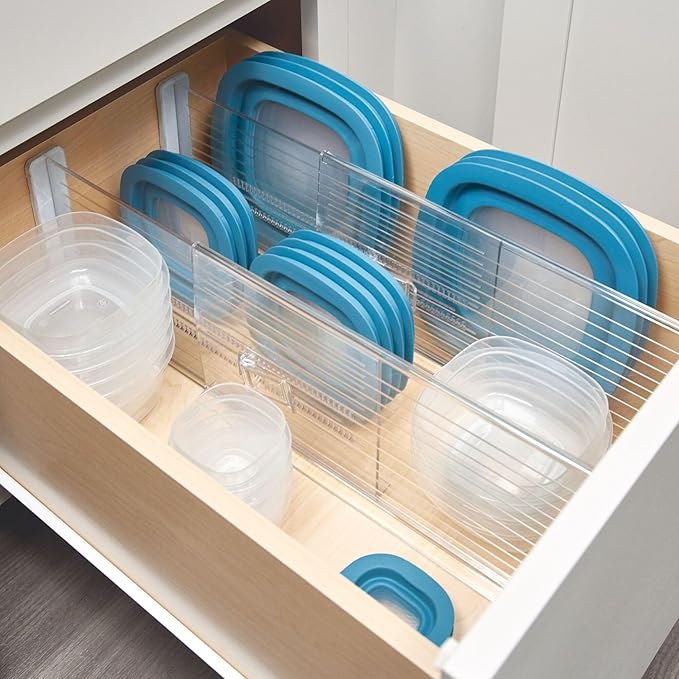 iDesign Expandable Plastic Deep Drawer Dividers for Kitchen, Dresser, or Desk Drawers - Set of 4 - Clear