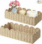 2 Pack Scalloped Wicker Shelf Baskets，Handwoven Paper Rope Basket Organizer for Toilet Tank & Shelves, Decorative Woven Storage Bin for Living Room, Bedroom & Entryway, Beige