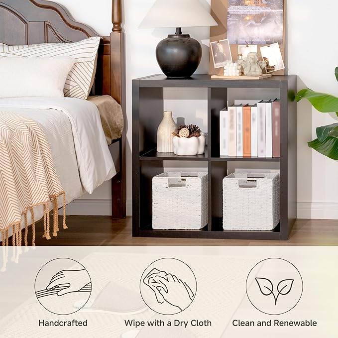 StorageWorks 9 inch Wicker Storage Cubes, Handwoven Wicker Baskets for Storage, Square Cube Basket, Foldable Paper Rope Basket for Organizing, White, 2 Pack