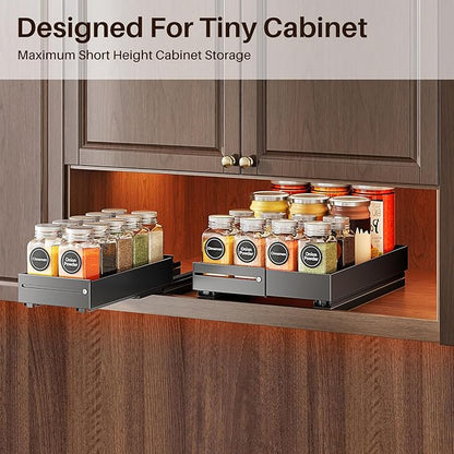 SNTD Pull Out Spice Rack for Upper Cabinet - Expandable Organizer with Smooth Ball Bearing Slides, No Drill Mounting Spice Storage for Kitchen (2 Pack, 4.1" to 7.2" W X 10" D X 2.2" H)