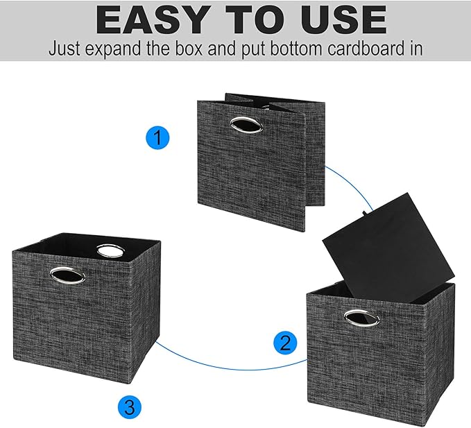 Posprica Storage Cubes,12×12 Storage Bins,Foldable Storage Baskets Fabric Drawers Containers for Shelf Cabinet Bookcase,Thick and Heavy Duty (4pcs, black)