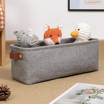 DULLEMELO Fabric Bathroom Storage Bin with Leather Handles, Narrow Organizer for Towels, Toilet Paper Rolls, Storage Basket for Back of Toilet, Vanities, Shelves & Cabinets (Gray)