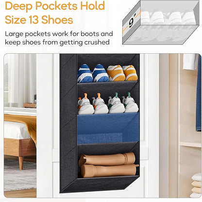 KIMBORA 10 Tier Over the Door Shoe Organizer with Large Pockets, Hanging Shoe Rack for Closet Door Storage, Fits 20 Pairs of Sneakers Boots Hanger Holder, Black