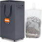 CHICVITA 100L Rolling Laundry Basket with Wheels, Large Collapsible Laundry Hamper with Removable Wash Bag Space for Corner Dorms, Grey