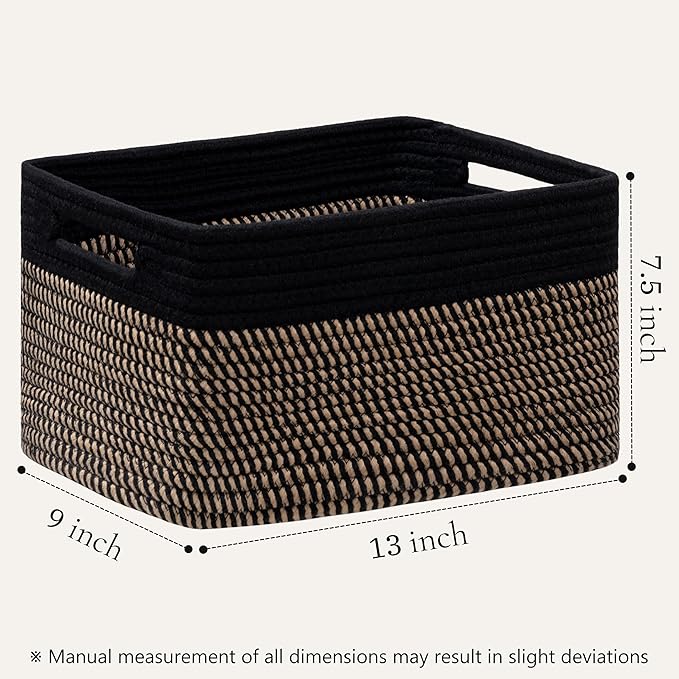 UBBCARE 4 Pack Storage Baskets for Shelves, Baskets for Organizing, Cube Shelf Storage Bin with Handles, Woven Storage Basket, 13"L x 9"W x 7.5"H, Black&Brown
