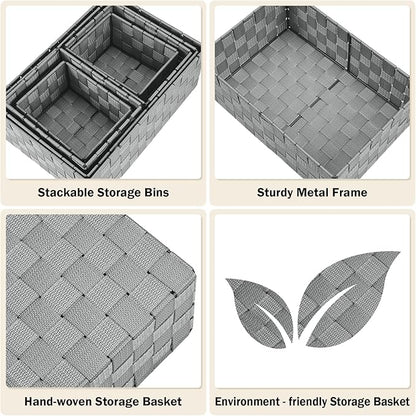 Woven Storage Baskets, Storage Bins, Cube Basket Container Baskets Storage Boxes Organizers for Clothes/Shelves/Closet, Set of 6 (Grey)