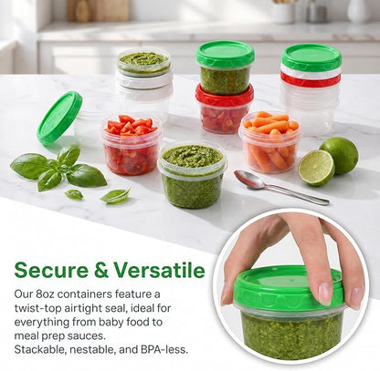 EONJOE 8 oz Small Freezer Containers with Lids Stackable Plastic Food Storage Container 1 Cup Meal Prep Bowls Airtight Dishwasher Safe,12-pack