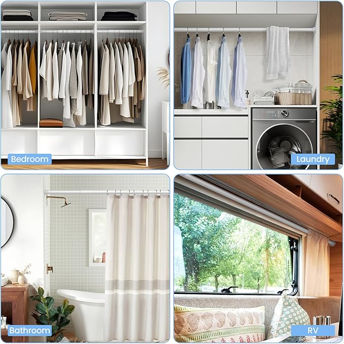 2 Pack Closet Rods for Hanging Clothes, 17 to 39 Inch Heavy Duty Stepless Adjustable Closet Hanging Rod, 1.3 Inch Diameter Metal Closet Rod for Wardrobes Laundry Bedroom RV, White