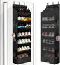 7 Tier Over The Door Shoe Organizer, Hanging Shoe Rack for Closet with Dustproof Mesh Curtain & 6 Side Pockets, Behind The Door Narrow Shoe Holder Hanger for Sneakers, Boots (Black)